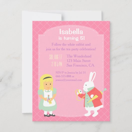 Roze Alice in Wonderland Verjaardag Tea Party Kaart (Voorkant)