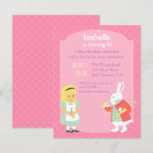 Roze Alice in Wonderland Verjaardag Tea Party Kaart (Voorkant / Achterkant)
