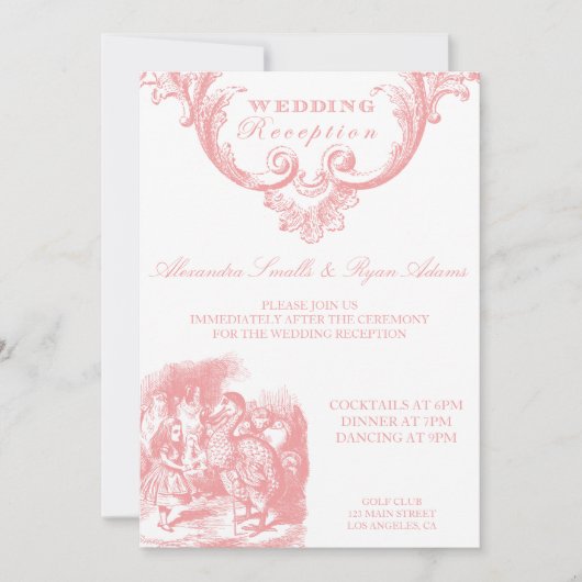 Roze Alice in Wonderland Wedding Reception Kaart (Voorkant)