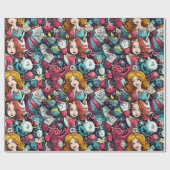 Roze Alice Tea Party Thema Cadeaupapier (Vlak)