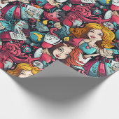 Roze Alice Tea Party Thema Cadeaupapier (Hoek)