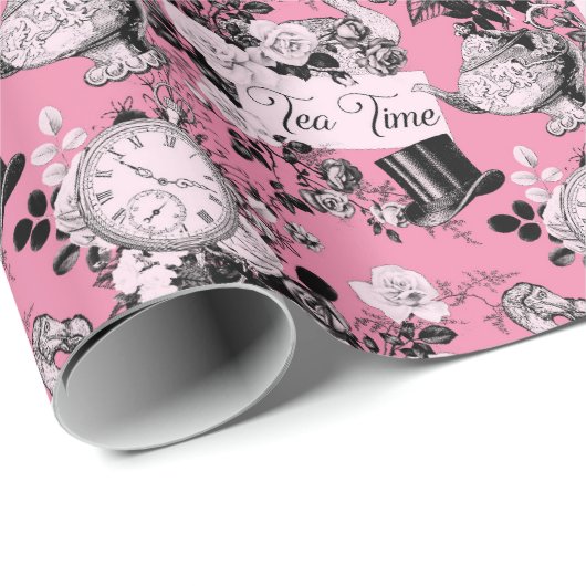 Roze Alice Teatime Cadeaupapier (Rol Hoek)