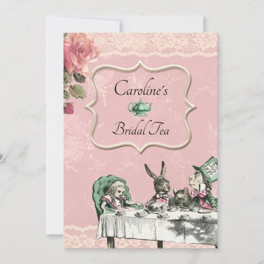 Roze Alice Wonderland Tea Party Vrijgezellenfeest Kaart (Voorkant)