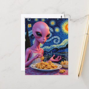Roze Alien die Pierogies Eet  Briefkaart