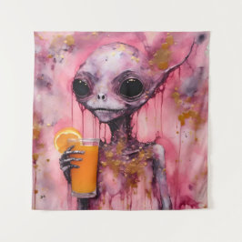 Roze alien met een Oranje sap Wandkleed