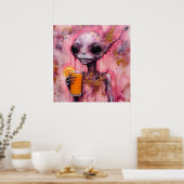 Roze Alien Met Een Sinaasappelsap Poster (Keuken)