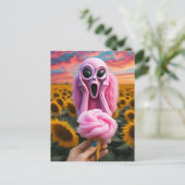 Roze Alien schreeuwt in Van Gogh Zonnebloemveld Briefkaart (Staand voorkant)