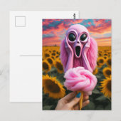 Roze Alien schreeuwt in Van Gogh Zonnebloemveld Briefkaart (Voorkant / Achterkant)