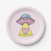 Roze Alien Spaceship Papieren Bordje (Voorkant)