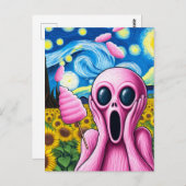 Roze Alien Zonnebloem Veld Regen Katoen Snoep Briefkaart (Voorkant / Achterkant)