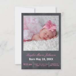 Roze alkboard Foto - 3x5 geboorteaankondiging Aankondiging