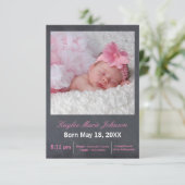 Roze alkboard Foto - 3x5 geboorteaankondiging Aankondiging (Staand voorkant)