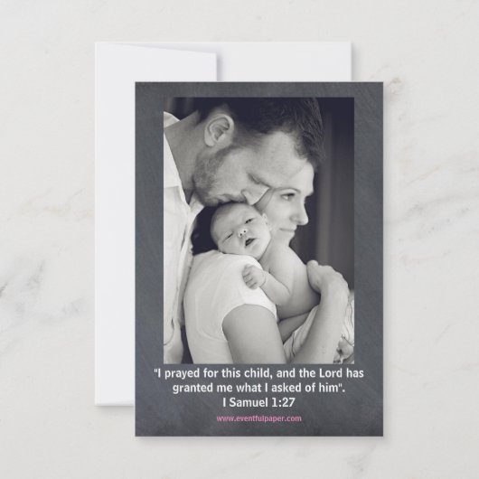 Roze alkboard Foto - 3x5 geboorteaankondiging Aankondiging (Achterkant)