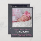 Roze alkboard Foto - 3x5 geboorteaankondiging Aankondiging (Voorkant / Achterkant)