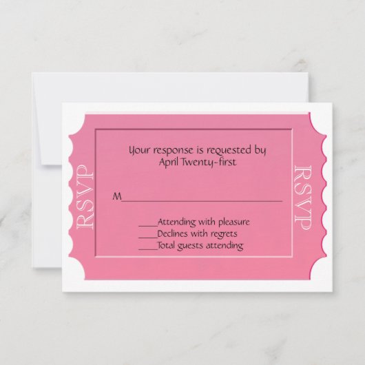 Roze All Purpose Ticket RSVP-reactiekaart RSVP Kaartje (Voorkant)