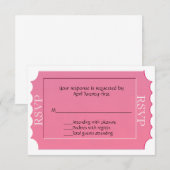 Roze All Purpose Ticket RSVP-reactiekaart RSVP Kaartje (Voorkant / Achterkant)