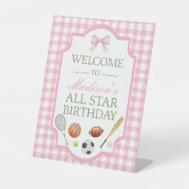 Roze All Star Sportfeest Welkom Bord Reclamebord Met Voetstuk