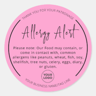 Roze Allergie Voedsel Waarschuwing Ronde Sticker