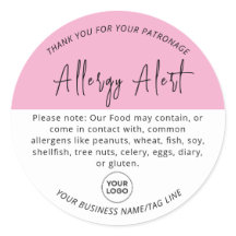 Roze Allergie Voedsel Waarschuwing Ronde Sticker