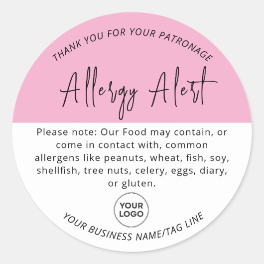 Roze Allergie Voedsel Waarschuwing Ronde Sticker (Voorkant)