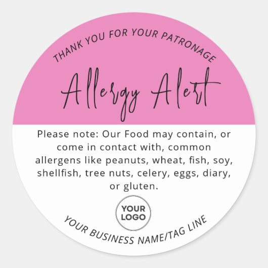 Roze Allergie Voedsel Waarschuwing Ronde Sticker (Voorkant)