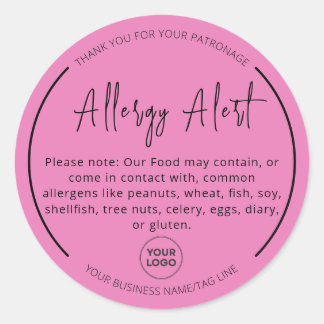 Roze Allergie Voedsel Waarschuwing Ronde Sticker