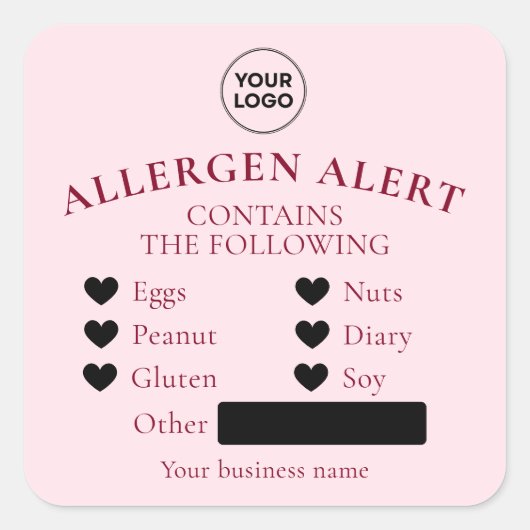 Roze Allergie Waarschuwing Bakkerij Cake Voedsel S Vierkante Sticker (Voorkant)