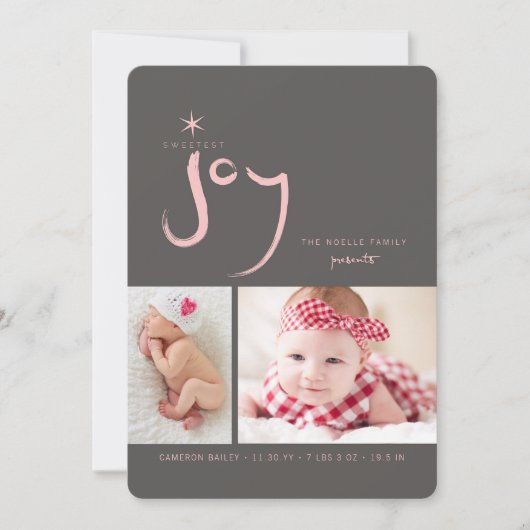 Roze Allerzoetste Freugde Schattig Baby Eerste Ker Feestdagenkaart (Voorkant)