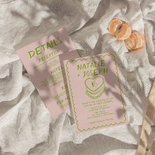 Roze alles in een hand getrokken taart Lijst bruil Kaart