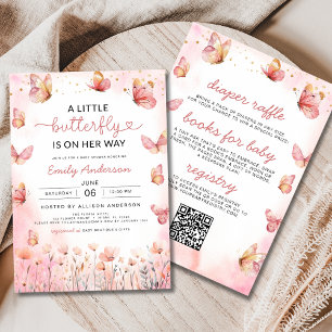 Roze Alles in Een QR Code Meisje Vlinder Baby show Kaart