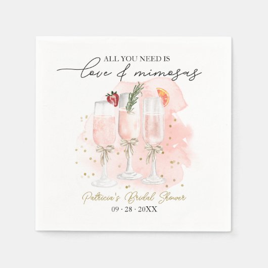 Roze Alles wat je nodig hebt is Liefde & Mimosas V Servet (Voorkant)