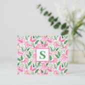 Roze Alligator Chardonnay Monogram Preppy Bedankkaart (Staand voorkant)