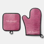 Roze Alligator Dierenprint Ovenwant & Pannenlap Set (Voorkant)
