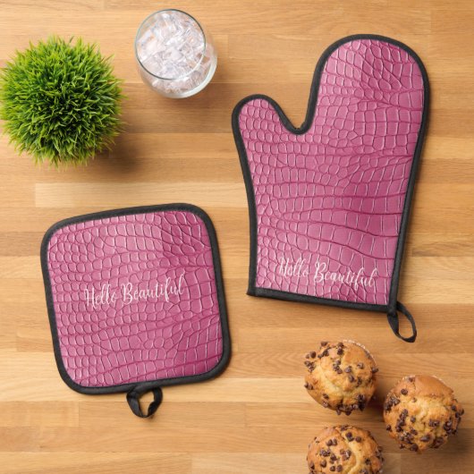 Roze Alligator Dierenprint Ovenwant & Pannenlap Set (Top down)