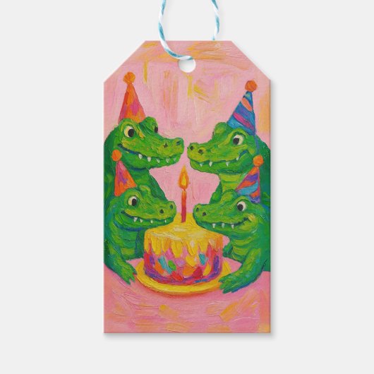 Roze alligator Happy Birthday Gift Label Cadeaulabel (Voorkant)