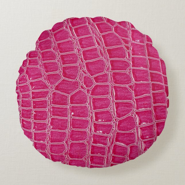 Roze Alligator Patroon Textuur Rond Kussen (Voorkant)