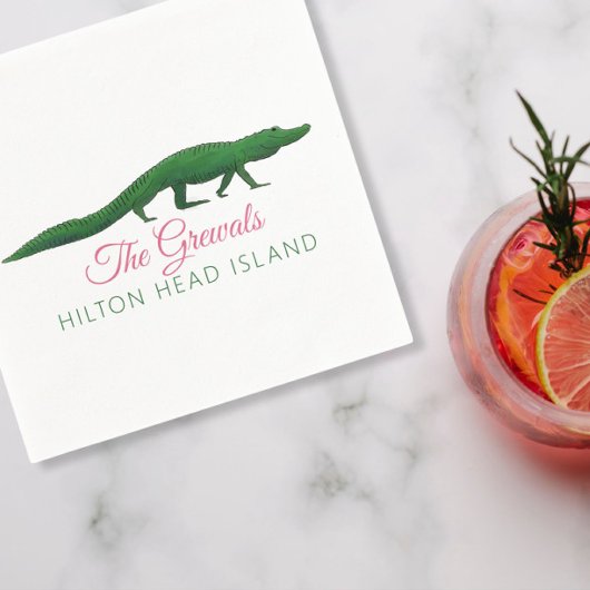 Roze alligator tekening bruiloft servet