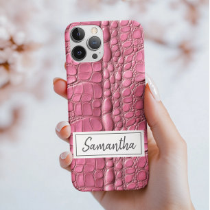 Roze alligatorhuid gepersonaliseerd iPhone 16 hoesje
