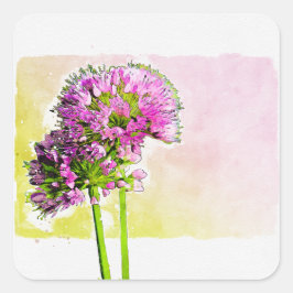 Roze Allium Waterverf Floral Sticker Seal