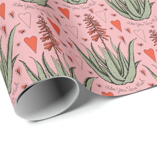Roze Aloë Vera Veel Oranje Aloë Plant & Hart Cadeaupapier (Rol Hoek)