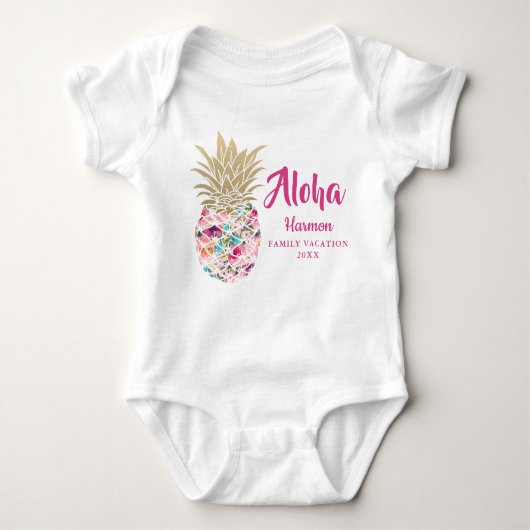 Roze Aloha-ananasfamilie Vacation Custom Romper (Voorkant)