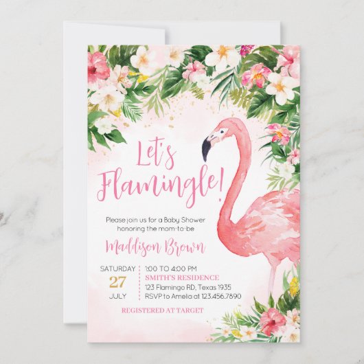 Roze Aloha Flamingo Baby shower Kaart (Voorkant)
