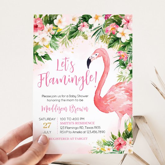 Roze Aloha Flamingo Baby shower Kaart