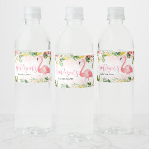 Roze Aloha Flamingo Baby shower Waterfles Etiket