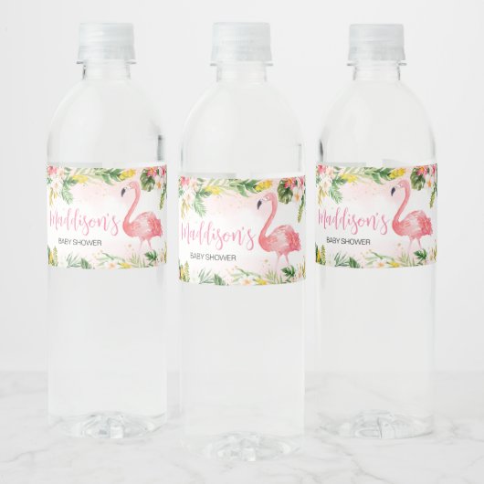 Roze Aloha Flamingo Baby shower Waterfles Etiket (Flessen)