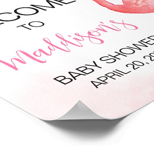 Roze Aloha Flamingo Baby shower Welkom Poster (Hoek)