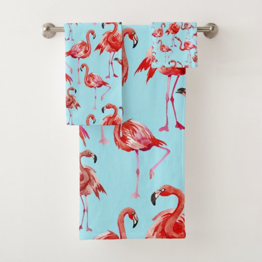 Roze Aloha Flamingo Bird Pattern op Blauwgroen Bad Handdoek (Insitu)