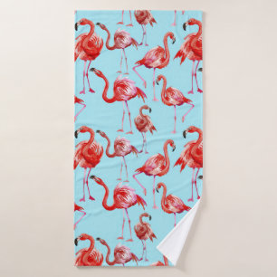 Roze Aloha Flamingo Bird Pattern op Blauwgroen Bad Handdoek
