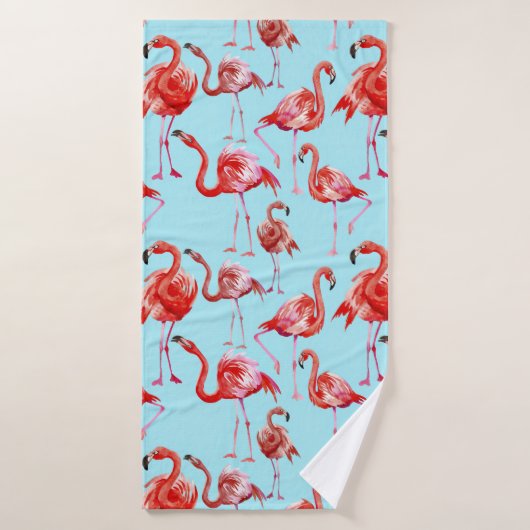 Roze Aloha Flamingo Bird Pattern op Blauwgroen Bad Handdoek (Badhanddoek)