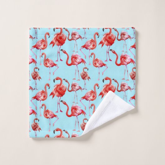 Roze Aloha Flamingo Bird Pattern op Blauwgroen Bad Handdoek (Wasdoekje)